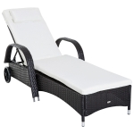 Outsunny Patio Wicker Cushioned Single Lounge, Outdoor PE Rattan Armrests Chaise Lounge Chair with Height Adjustable Backrest & Wheels, Dark Coffee