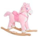 Qaba Kids Plush Toy Rocking Horse Ride on with Realistic Sounds and Moving Tail - Pink