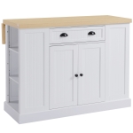 HOMCOM Fluted-Style Wooden Kitchen Island Cabinet with Drop Leaf, Drawer, Open Shelving, and Interior Shelving - White