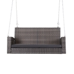 Outsunny 2-Person Outdoor Wicker Hanging Porch Swing Bench with Cushion