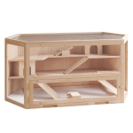 PawHut Compatible Wooden 3-Tier Hamster Cage Hutch Box with Seesaw, Ladder Activity Center and Feeding Bowl - Natural