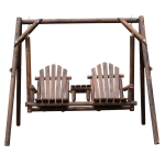 Outsunny Outdoor Adirondack Chair 2 Seat Freestanding Solid Wood Rustic Log Swing with Center Table