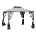 Outsunny 9.6' x 9.6' Patio Gazebo Outdoor Pavilion 2 Tier Roof Canopy Shelter Party Tent Sun Shade w/ Steel Frame & Mosquito Netting, Grey