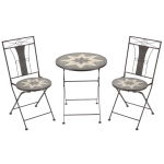 Outsunny 3 Piece Patio Bistro Set, Mosaic Pattern Metal Folding Chairs, Foldable Outdoor Dining Table for Decor, Garden, Poolside, Porch, Brown