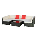 Outsunny 7-Piece Outdoor Patio Furniture Set with Modern Rattan Wicker, Cream White