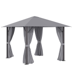 Outsunny 10' x 10' Patio Gazebo Aluminum Frame Outdoor Canopy Shelter with Sidewalls, Vented Roof for Garden, Lawn, Backyard and Deck, Grey