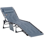 Outsunny Folding Chaise Lounge Chair, Outdoor Padded Reclining Chair with 5-position Adjustable Backrest, Pillow and Pocket, Grey