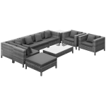 Outsunny 9-Piece Rattan Wicker Outdoor Patio Sectional Furniture Conversation Set with Modern Design, Thick Soft Cushions, Footstool & Tea Table, Black