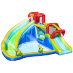 Outsunny Kids Inflatable Bounce House Trampoline with Slide, Water Gun, Pool, Climbing Wall