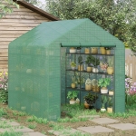 Outsunny 8' x 6' x 7' Portable Water/UV Walk-In Greenhouse Hot House with 18 Shelves, Weather Cover, & Roll Up Door