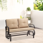 Outsunny 2-Person Outdoor Glider Chair, Patio Double Rocking Loveseat with Steel Frame and Cushions for Backyard, Garden and Porch, Khaki