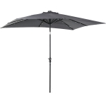 Outsunny 9' x 7' Patio Umbrella Outdoor Table Market Umbrella with Crank, Solar LED Lights, 45° Tilt, Push-Button Operation, for Deck, Backyard, Pool and Lawn, Dark Grey
