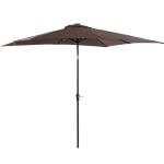 Outsunny 9' x 7' Patio Umbrella Outdoor Table Market Umbrella with Crank, Solar LED Lights, 45° Tilt, Push-Button Operation, for Deck, Backyard, Pool and Lawn, Brown