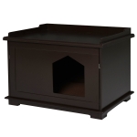 PawHut Wooden Cat Litter Box Covered Mess Free End Table Hideaway Storage Cabinet - Brown