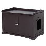 PawHut 37.5" Wooden Covered Mess Free Cat Litter Box End Table Hideaway Cabinet With Storage - Espresso Brown