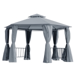 Outsunny 13' x 13' Outdoor Patio Gazebo Canopy Pavilion with Removable Mesh Netting, Curtains, Double Tiered Roof, UV Protection & Large Floor Space Grey Hexagon