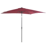 Outsunny 9' x 7' Patio Umbrella Outdoor Table Market Umbrella with Crank, Solar LED Lights, 45° Tilt, Push-Button Operation, for Deck, Backyard, Pool and Lawn, Wine Red