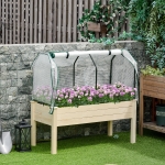 Outsunny Raised Garden Bed with PE Greenhouse Cover Outdoor Elevated Wood Planter Box for Herbs and Vegetables, Use for Patio, Backyard, Balcony, 48 x 22 x 46 inch(c-3)