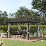 Outsunny 10' x 12' Outdoor Hardtop Gazebo Metal Roof Patio Gazebo with Aluminum Frame, Mesh Nettings, Curtains and Roomy Interior Space, Beige