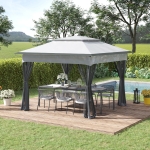 Outsunny 11x11ft Pop Up Gazebo Canopy Outdoor Party Tent Dual-Tiered Gazebo with Mosquito Netting and Carrying Bag Grey(c-2)