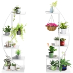 Outsunny 5 Tier Metal Plant Stands, Half Moon Shape Curved Flower Pot Holder Shelf, 2 Pack, White
