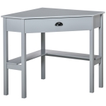 HOMCOM Corner Desk, Triangle Computer Desk with Drawer and Storage Shelves for Small Spaces, Home Office Workstation for Living Room, or Bedroom, Grey