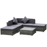 Outsunny 6-Piece Patio Furniture Sets Outdoor Sectional Sofa Set PE Rattan Conversation Sets with Corner Sofa, Middle Sofa, and Acacia Wood Top Coffee Table, Grey