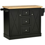 HOMCOM Farmhouse Mobile Kitchen Island Utility Cart on Wheels with Barn Door Style Cabinets, Drawers - Black