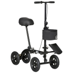 HOMCOM Seated Walker, Foldable Steerable Scooter, Compact Crutch Alternative with Braking System and Storage Bag, Black