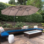 Outsunny Outdoor Patio Umbrella with Twin Canopy Sunshade Umbrella with Lift Crank, Brown