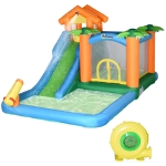 Outsunny 5-in-1 Inflatable Water Slide Kids Bounce House, Summer Theme Jumping Castle Includes Slide, Trampoline, Pool, Water Gun, Climbing Wall with Carry Bag and 450W Air Blower