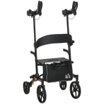 HOMCOM Aluminum Forearm Rollator Walker with 10'' Wheels, Seat and Backrest, Folding Upright Walker with Adjustable Handle Height and Removable Storage Bag, Black