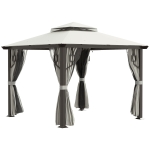 Outsunny 10' x 10' Patio Gazebo Outdoor Canopy Shelter with Double Tier Roof, Netting and Curtains, Cream White
