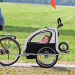 Aosom Double Child Bike Trailer Carrier Bicycle Trailer Foldable Black & White