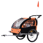 Aosom 2-Seat Kids Bicycle Trailer 55lbs Steel w/ Water Resistant Carrier Windows - Black and Orange