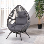 Outsunny Teardrop Lazy Rattan Reclining Chair Outdoor Indoor Luxury Chaise Lounger Chair with Cushion Lounger Seat Grey