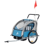 Aosom Outdoor Elite Double Child Two-Wheel Bicycle Trailer Cart Cargo with 2 Safety Harnesses - Blue