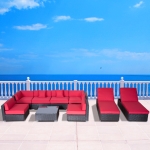Outsunny 9pcs Outdoor Sofa Resin Wicker Sofa Set Patio Couch PE Rattan Furniture Outdoor Lounger Cushioned Seat Red