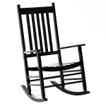 Outsunny Versatile Wooden Indoor / Outdoor High Back Slat Rocking Chair - Black