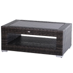 Outsunny Wicker Rattan Outdoor Coffee Table w/ Weather Fighting Material & 2 Shelves