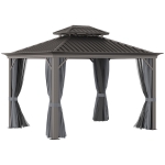 Outsunny 12' x 10' Hardtop Gazebo Galvanized Steel Canopy with Aluminum Frame Outdoor Double Vented Roof Pergola with Netting and Curtains for Patios, Gardens, Lawns, Charcoal Grey