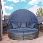 Outsunny 4-piece Cushioned Outdoor Rattan Wicker Round Daybed or Conversational Sofa Set with Sun Canopy, Grey