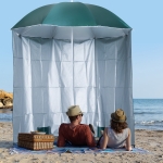 Outsunny Arc. 7ft Fishing Umbrella Beach Parasol with Sides Brolly Shelter Canopy Shade with Carry Bag Dark Green