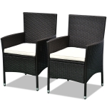 Outsunny 2 Piece Outdoor Patio Cushioned Rattan Wicker Dining Arm Chairs, Coffee Brown
