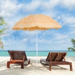 Outsunny 6FT Beach Umbrella Tilt Sunshade Outdoor Market Patio Yard Crank Deck Sun Shade, Wheat