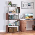 HOMCOM Wooden Bookcase S Shape Storage Display Unit 4 Shelf Home Décor Walnut
