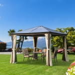 Outsunny 10 x 10 ft Deluxe Hard Top Waterproof Gazebo Canopy Heavy Duty Shelter with Curtains and Mosquito Netting