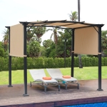 Outsunny 10' x 8' Outdoor Retractable Canopy Pergola Steel Frame Patio Pergola Shelter Sun Shade with Arc Roof, Beige(c-5)
