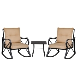 Outsunny 3 PC Patio Rocking Chair Set with Coffee Table Garden Bistro Set with Cushions - Beige