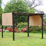 Outsunny 10' x 8' Outdoor Retractable Canopy Pergola Steel Frame Patio Pergola Shelter Sun Shade with Arc Roof, Beige(c-3)
